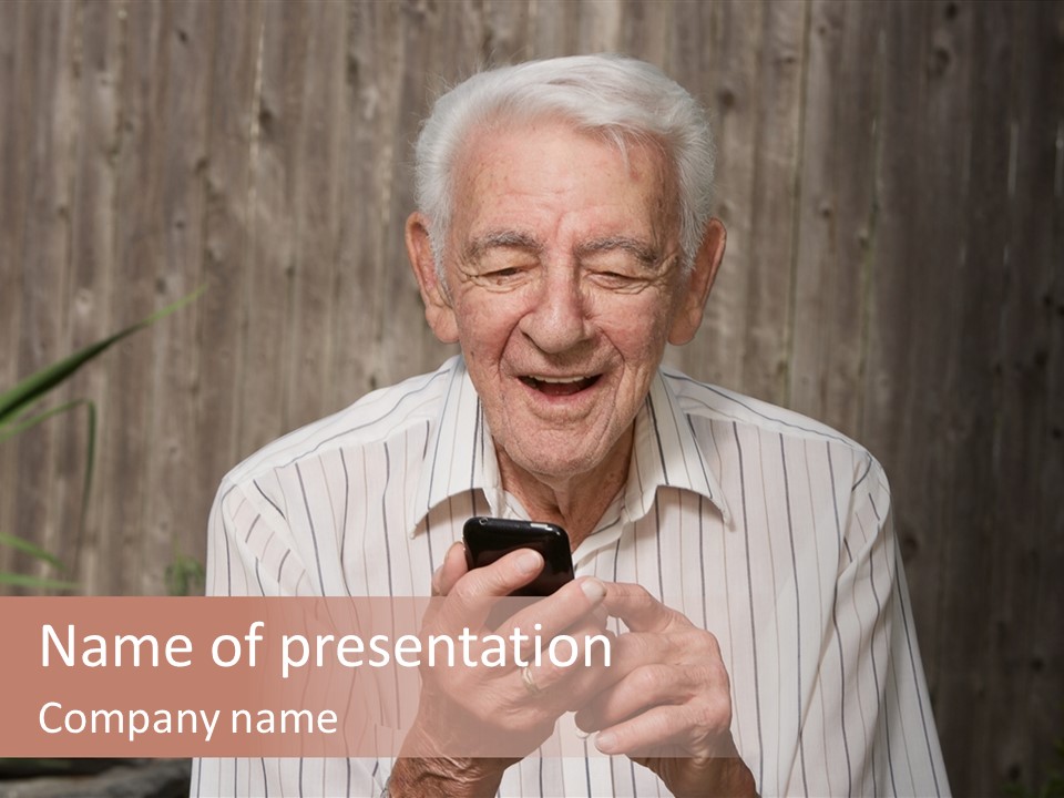 Grandpa With Phone PowerPoint Template
