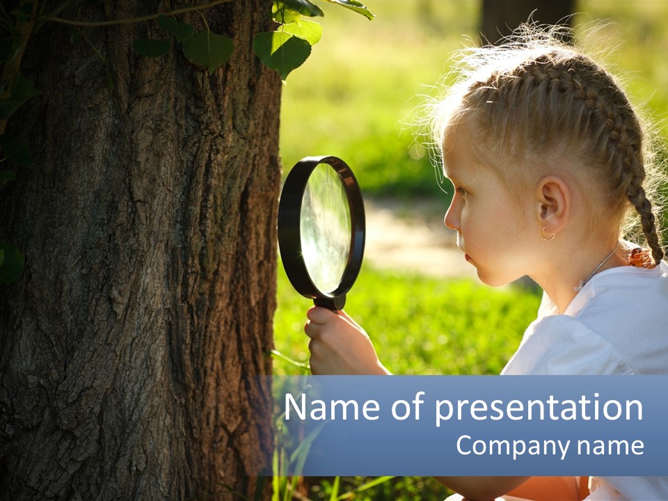 Girl With A Magnifying Glass PowerPoint Template