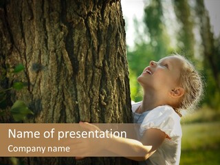 Girl Hugs A Tree PowerPoint Template