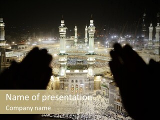 Al-Haram Mosque At Night PowerPoint Template