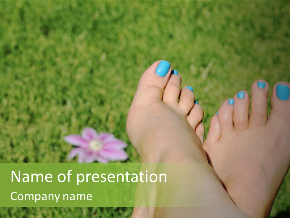 Female Feet On The Grass PowerPoint Template
