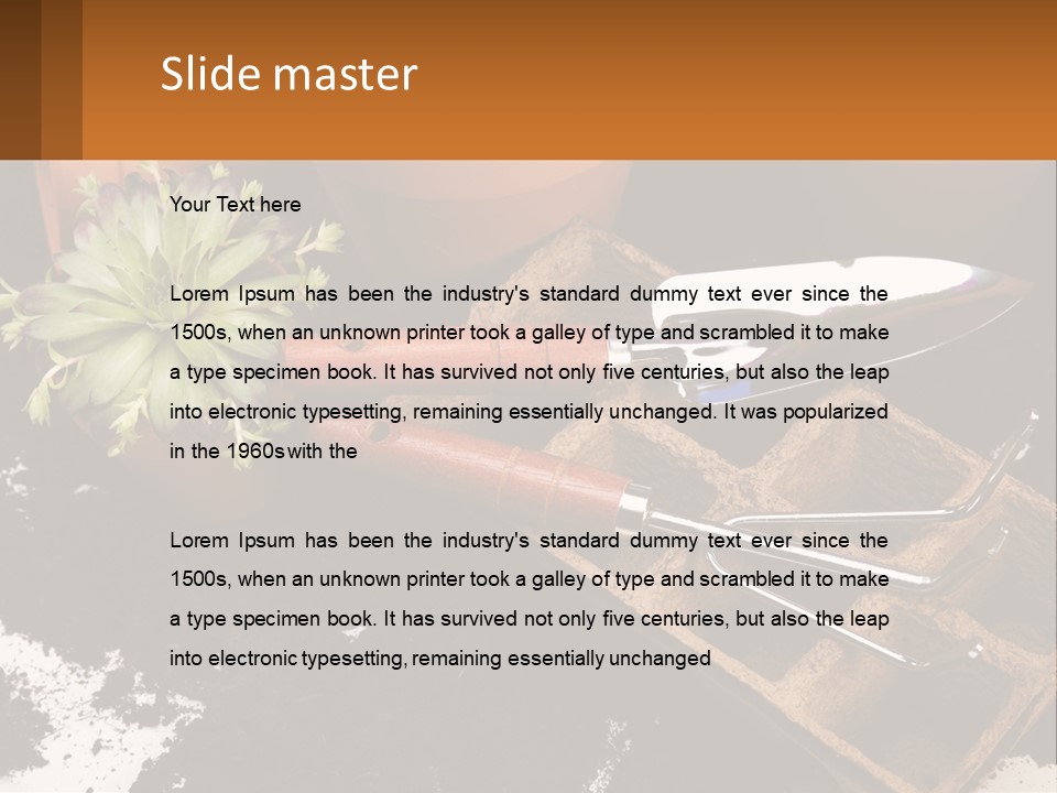 Hand Tools For Flowerpots PowerPoint Template