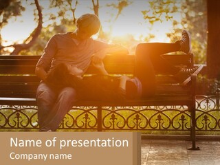 A Girl And A Guy On A Bench PowerPoint Template