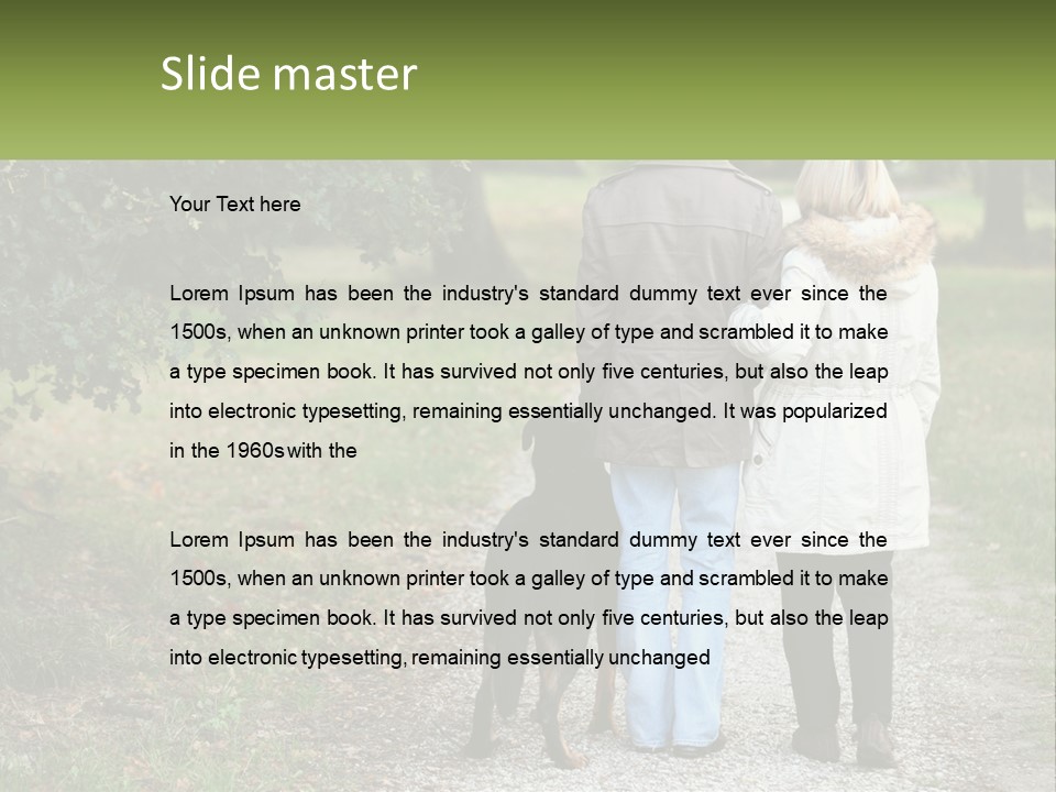 Couple On A Walk With The Dog PowerPoint Template