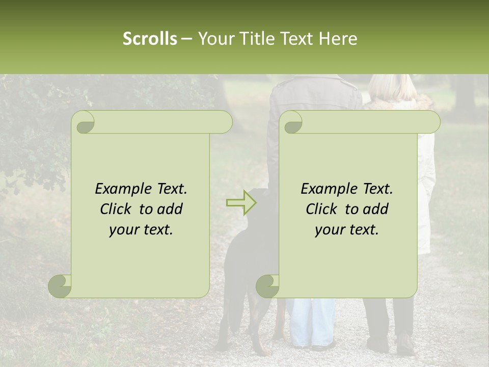 Couple On A Walk With The Dog PowerPoint Template