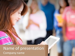 Girl With Tablet PowerPoint Template