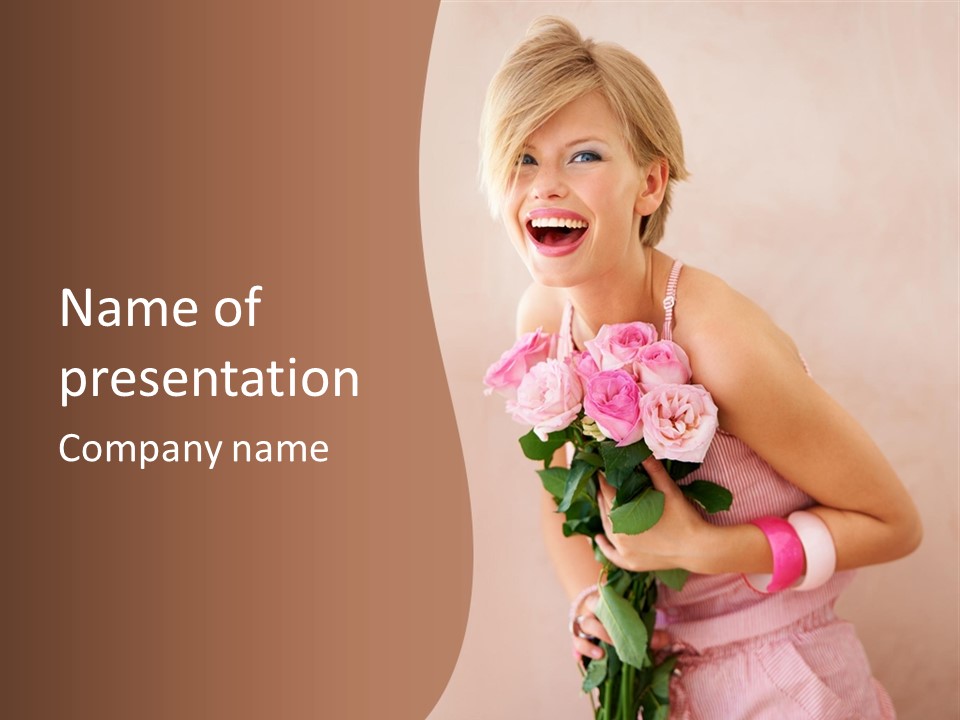 Girl With A Bouquet Of Flowers PowerPoint Template