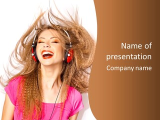 Cheerful Girl In Headphones PowerPoint Template