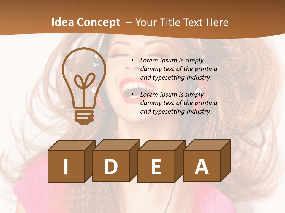 Cheerful Girl In Headphones PowerPoint Template