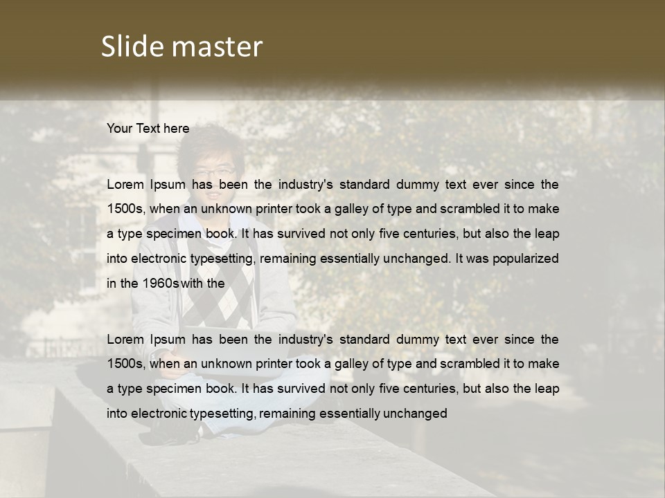 Student With Laptop On Break PowerPoint Template