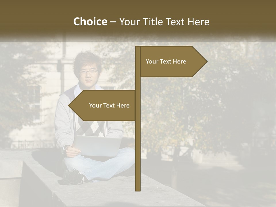 Student With Laptop On Break PowerPoint Template