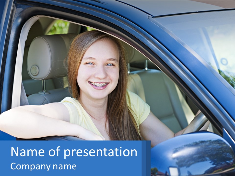 Girl Driving A Car PowerPoint Template