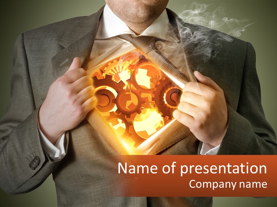 Mechanism In The Chest Of A Man PowerPoint Template