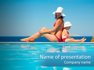 Woman With Baby By The Pool PowerPoint Template