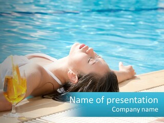 Girl With Cocktail By The Pool PowerPoint Template