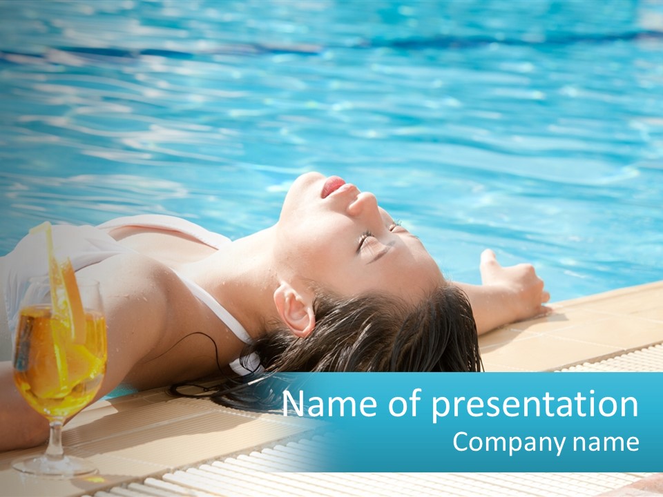 Girl With Cocktail By The Pool PowerPoint Template