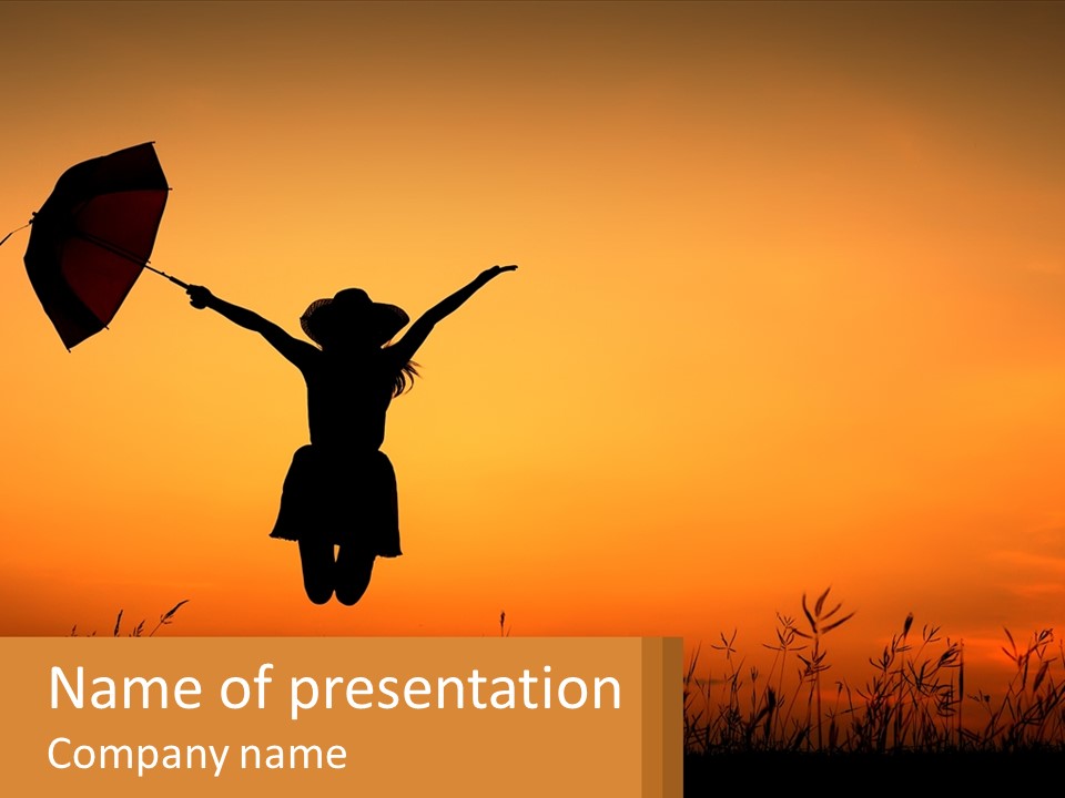 Girl With Umbrella PowerPoint Template