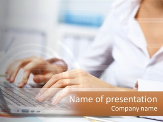 Woman Working At Laptop PowerPoint Template