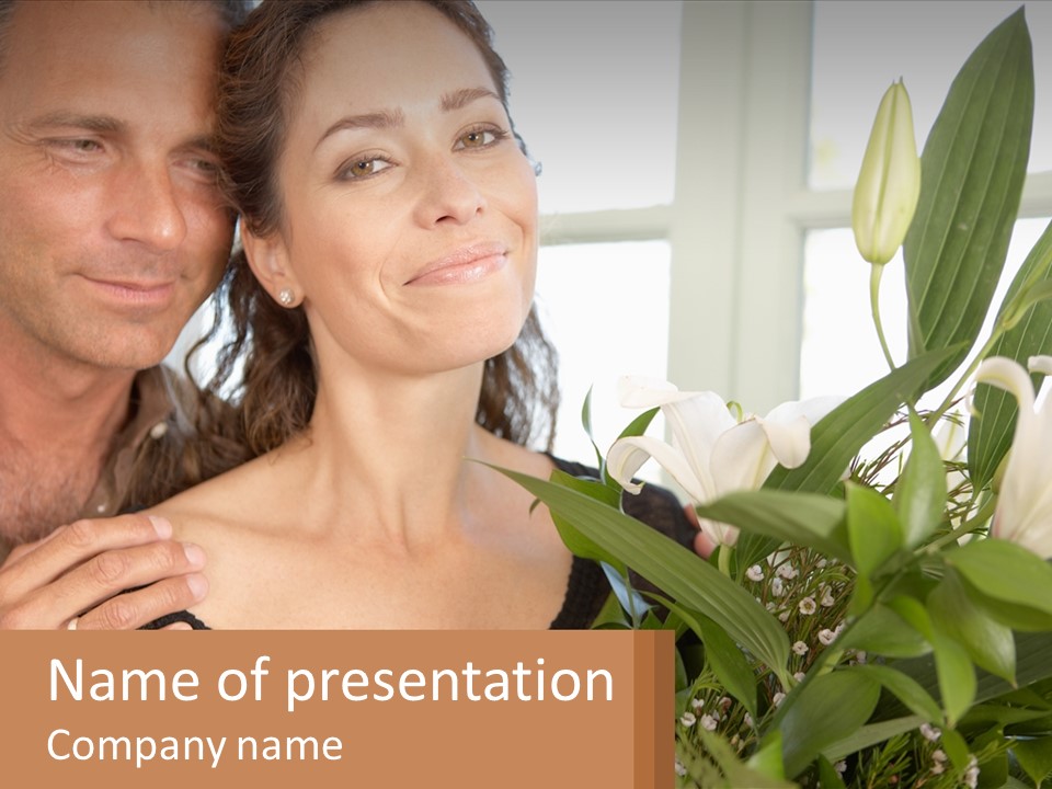 Man And Woman With Flowers PowerPoint Template