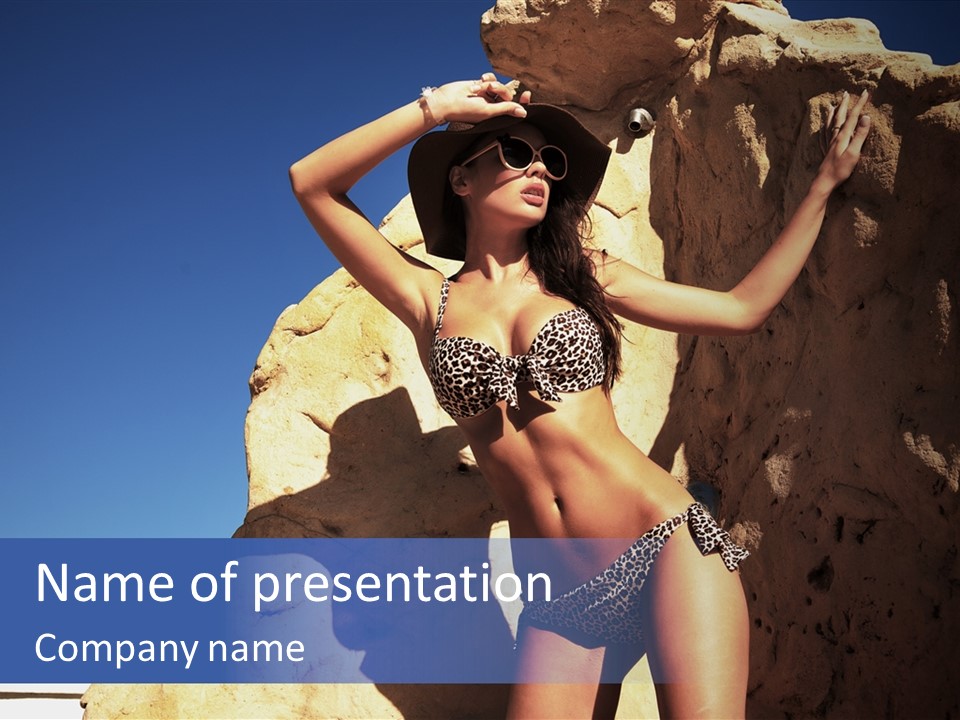 Girl Posing Near The Rocks PowerPoint Template