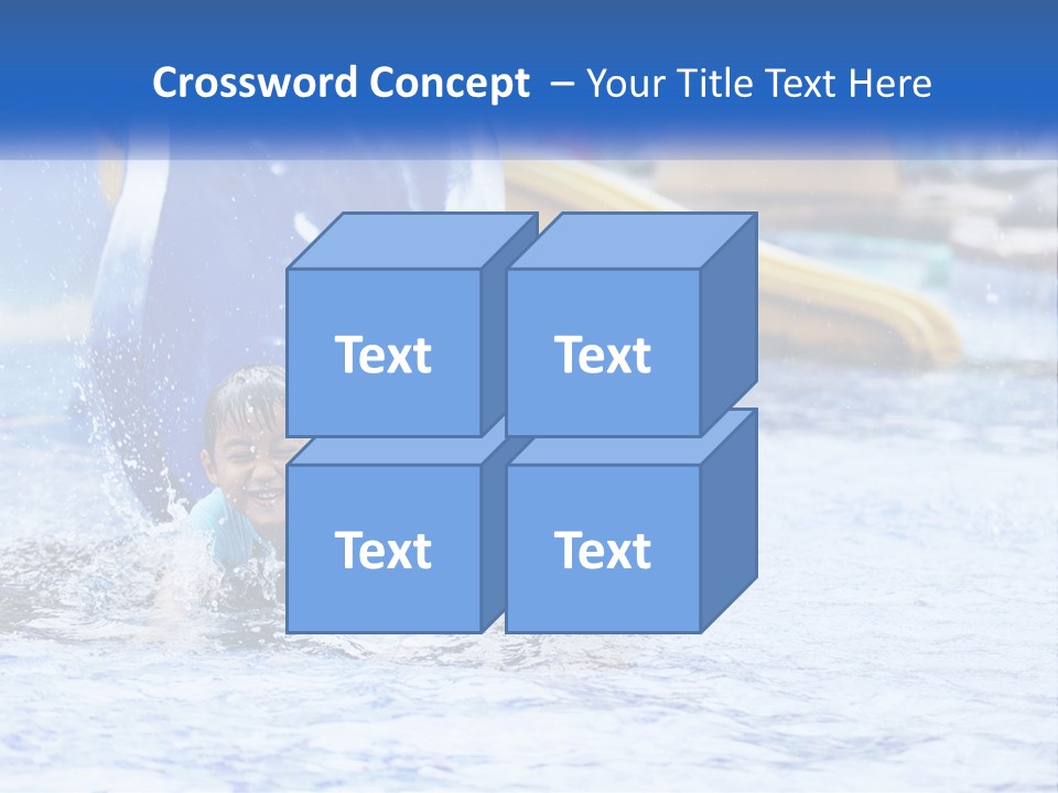 The Child Goes Down The Slide Into The Pool PowerPoint Template
