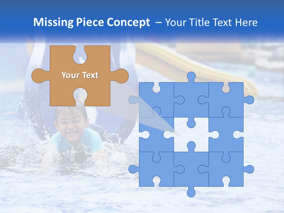 The Child Goes Down The Slide Into The Pool PowerPoint Template