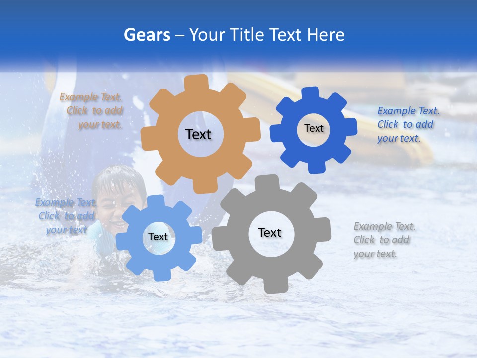 The Child Goes Down The Slide Into The Pool PowerPoint Template