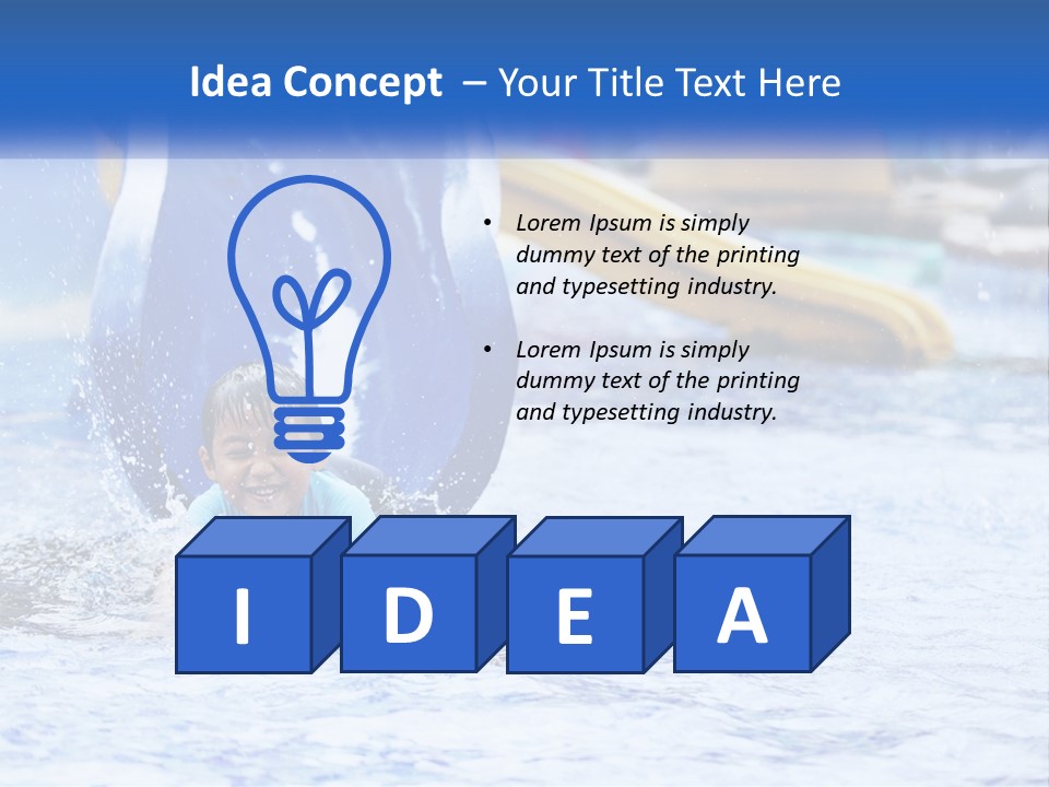 The Child Goes Down The Slide Into The Pool PowerPoint Template