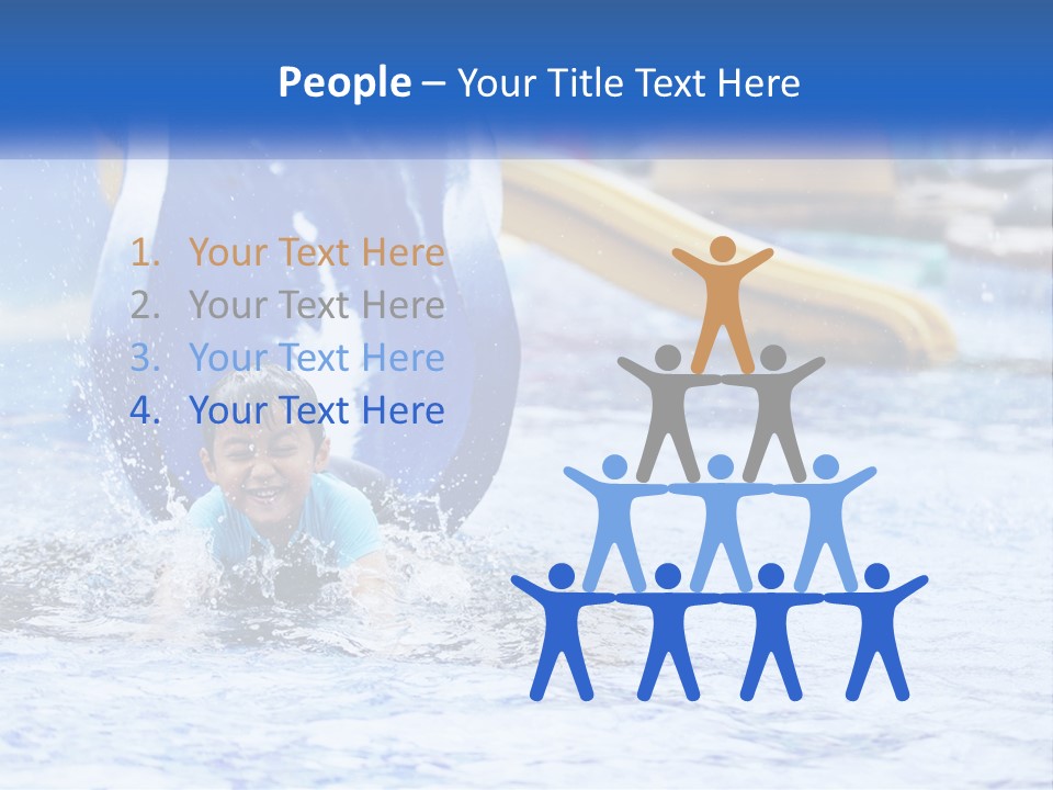 The Child Goes Down The Slide Into The Pool PowerPoint Template