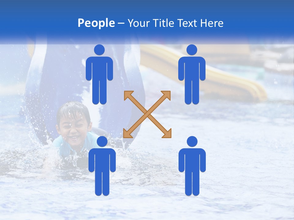 The Child Goes Down The Slide Into The Pool PowerPoint Template