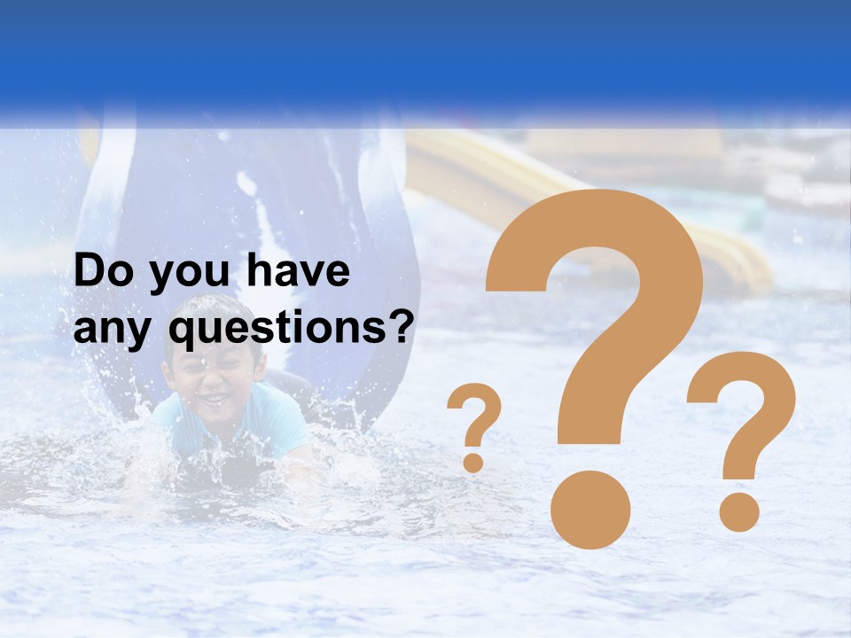 The Child Goes Down The Slide Into The Pool PowerPoint Template