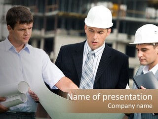 Discussion Of The Project At The Construction Site PowerPoint Template