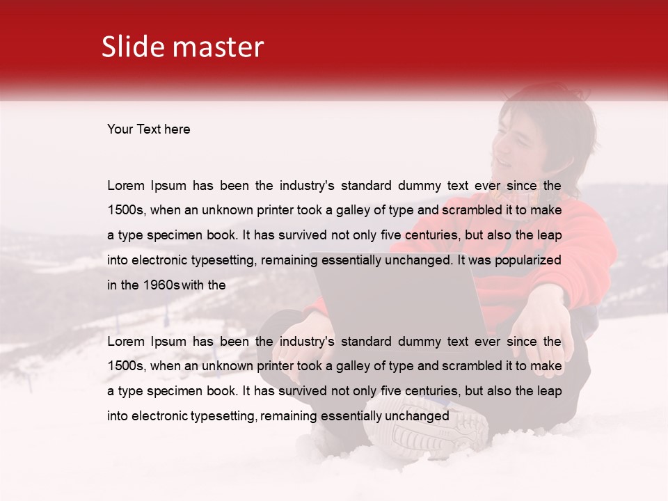 Man With Laptop On Snowy Hills PowerPoint Template