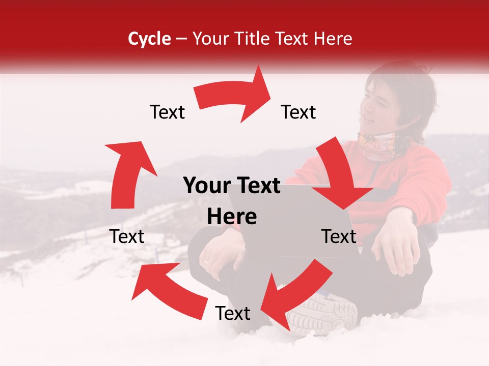 Man With Laptop On Snowy Hills PowerPoint Template