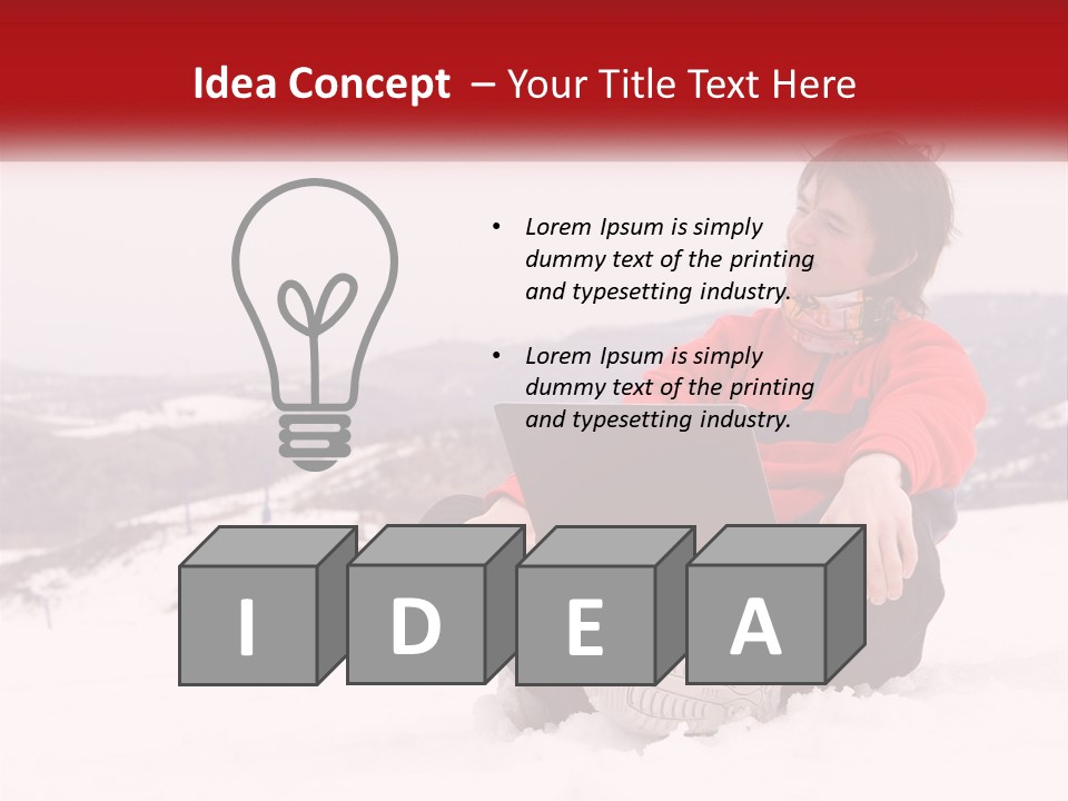 Man With Laptop On Snowy Hills PowerPoint Template