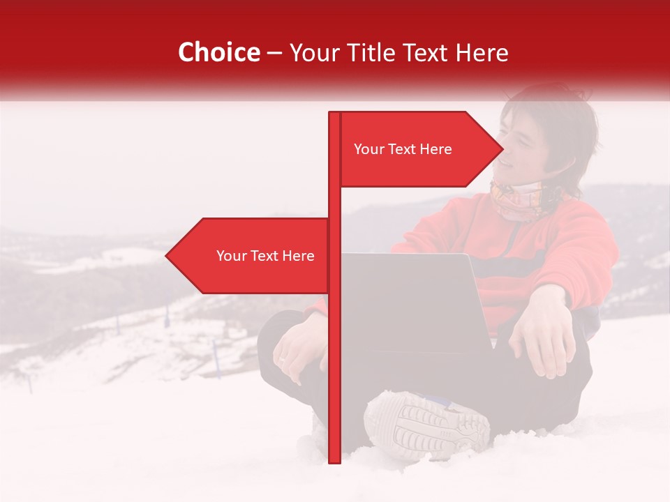 Man With Laptop On Snowy Hills PowerPoint Template