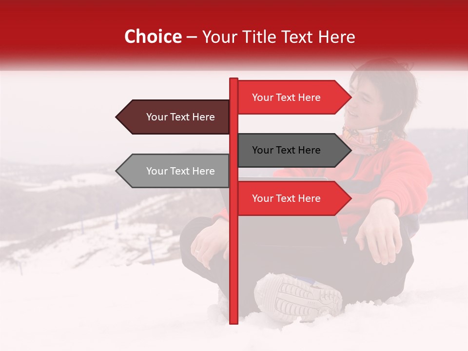 Man With Laptop On Snowy Hills PowerPoint Template