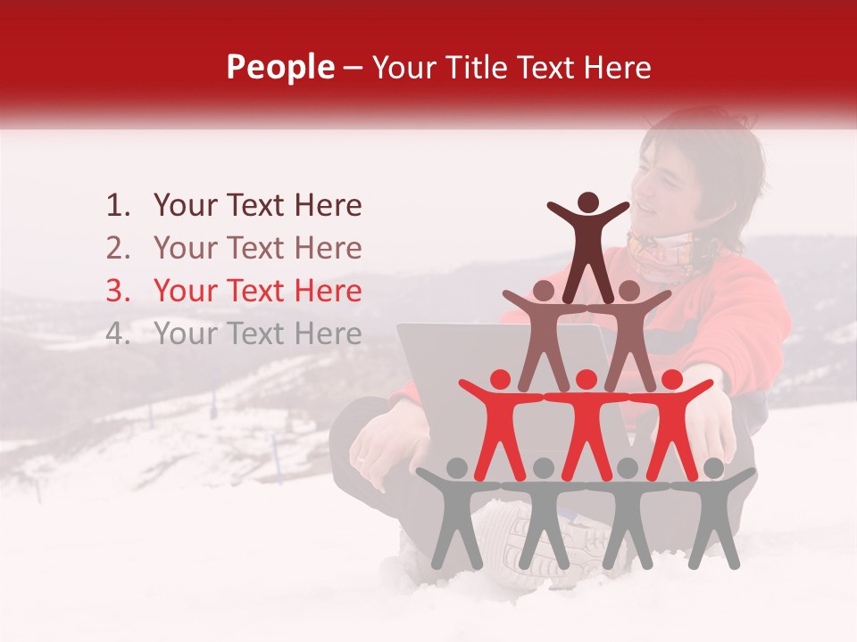 Man With Laptop On Snowy Hills PowerPoint Template