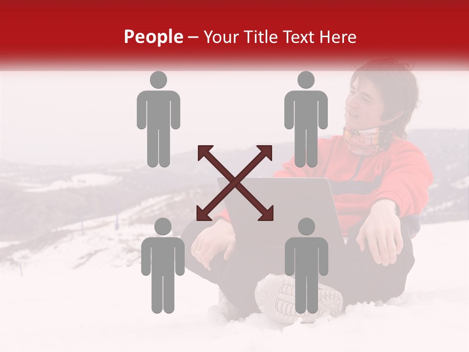 Man With Laptop On Snowy Hills PowerPoint Template