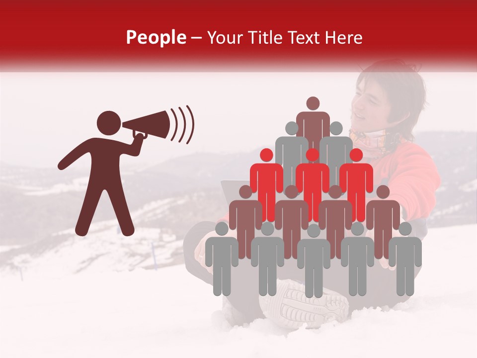 Man With Laptop On Snowy Hills PowerPoint Template
