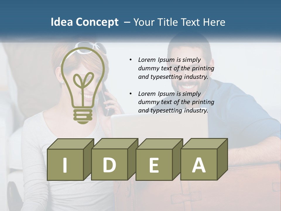 Woman And Man With Laptop PowerPoint Template