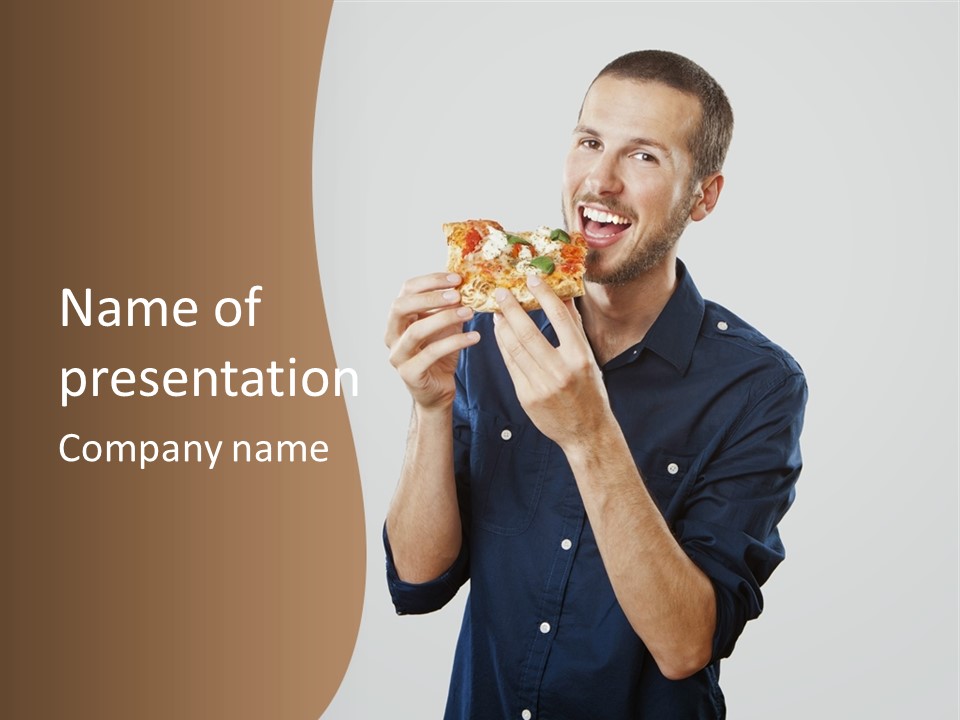 Man Eating Pizza PowerPoint Template