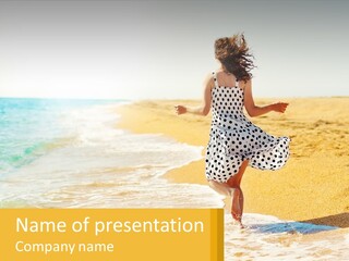 Girl Running On The Sand Of The Sea PowerPoint Template