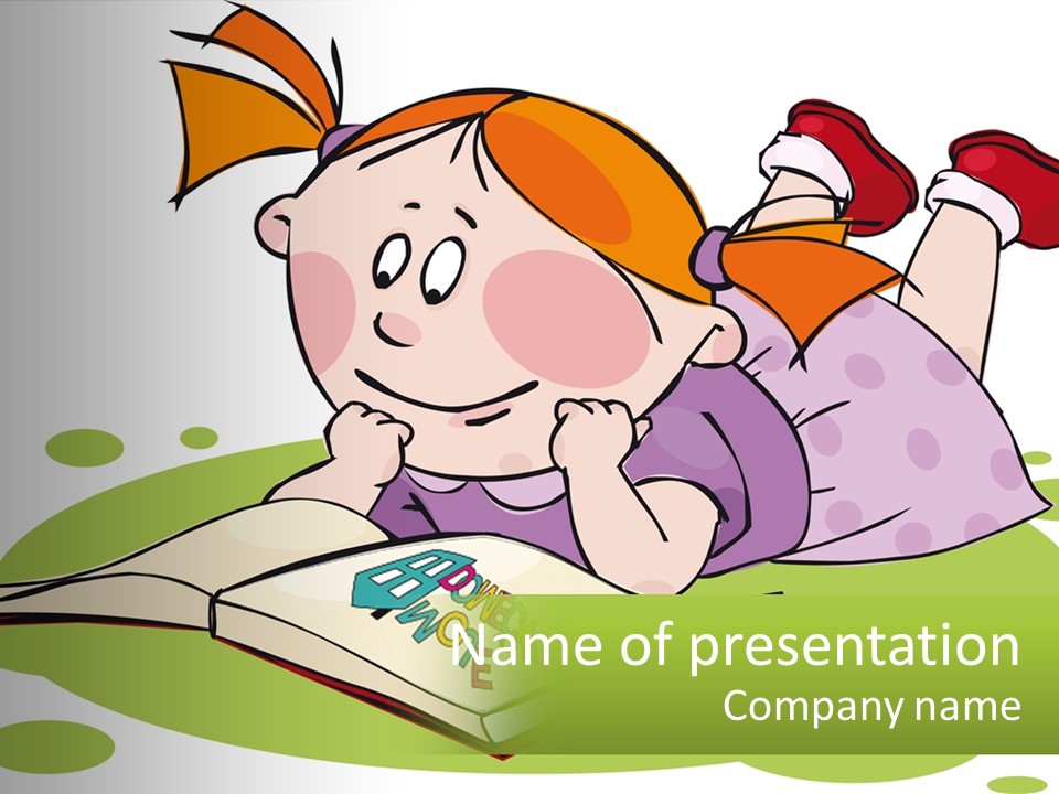 Cartoon Girl Reading A Book PowerPoint Template