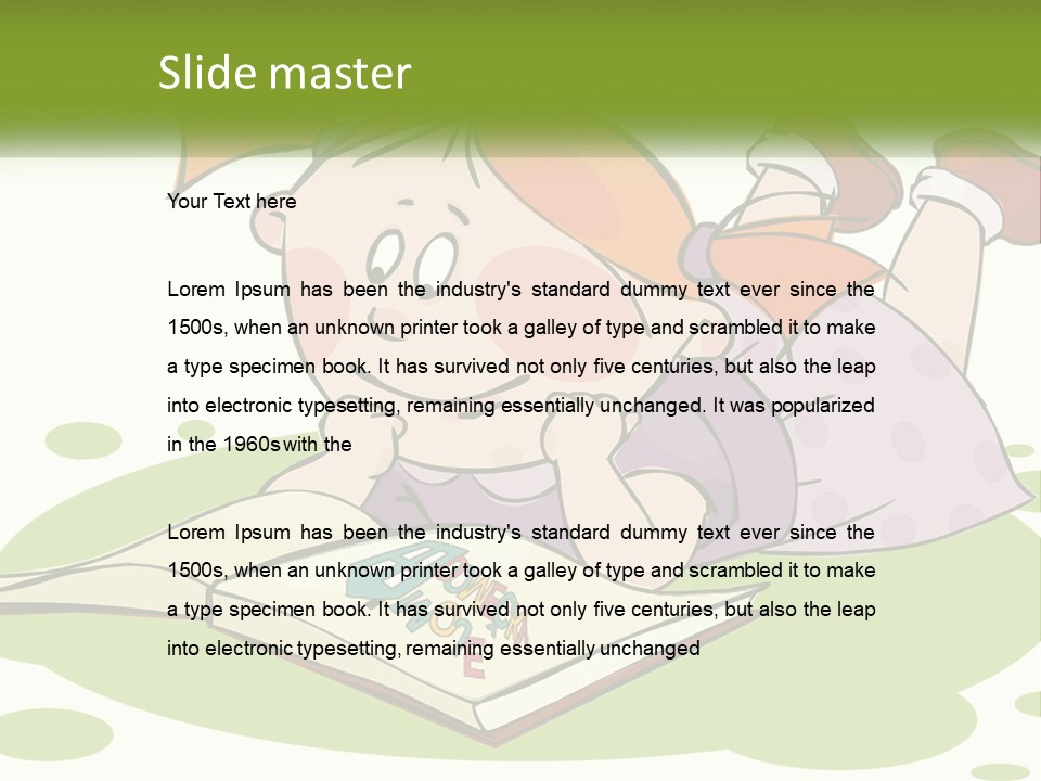 Cartoon Girl Reading A Book PowerPoint Template