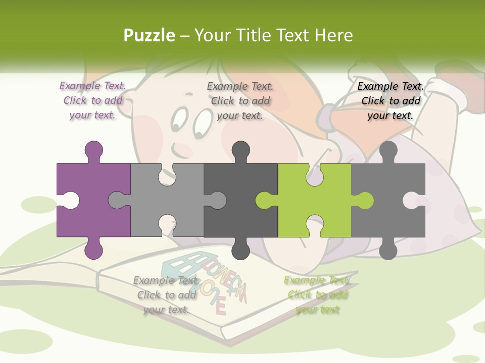 Cartoon Girl Reading A Book PowerPoint Template