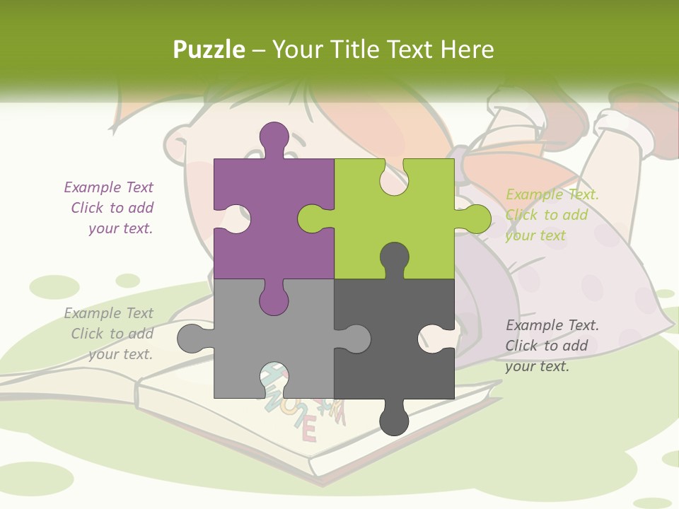 Cartoon Girl Reading A Book PowerPoint Template