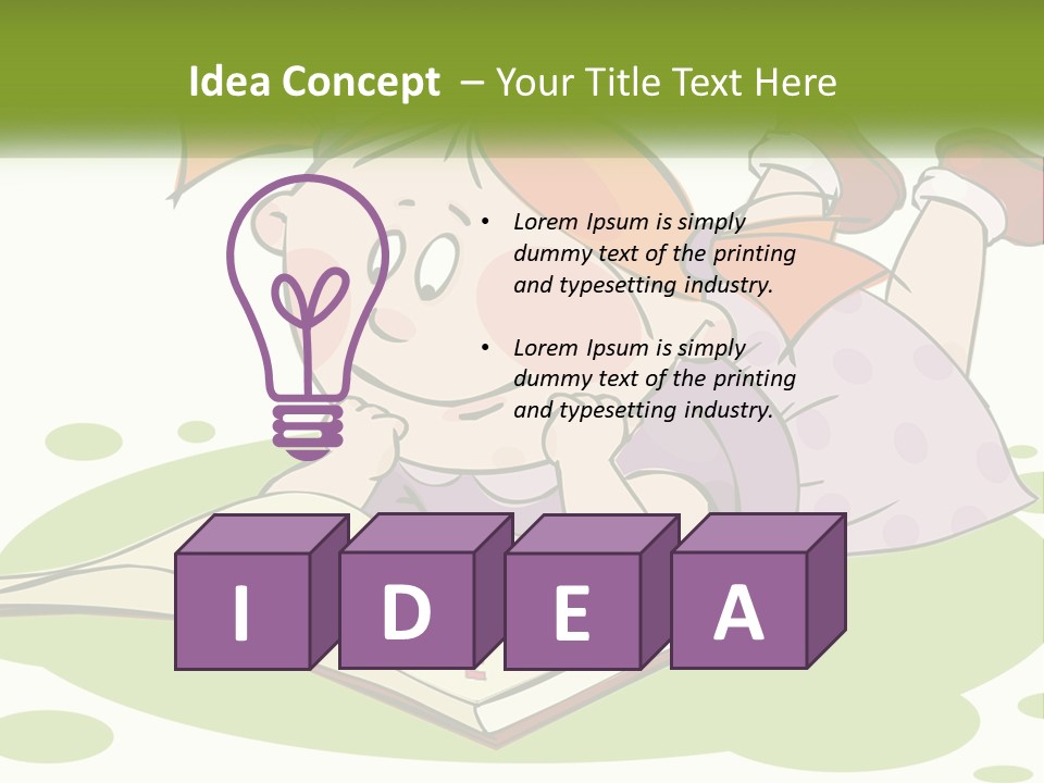 Cartoon Girl Reading A Book PowerPoint Template