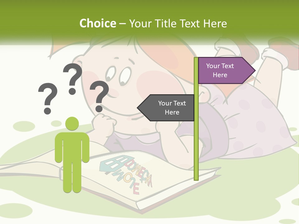 Cartoon Girl Reading A Book PowerPoint Template