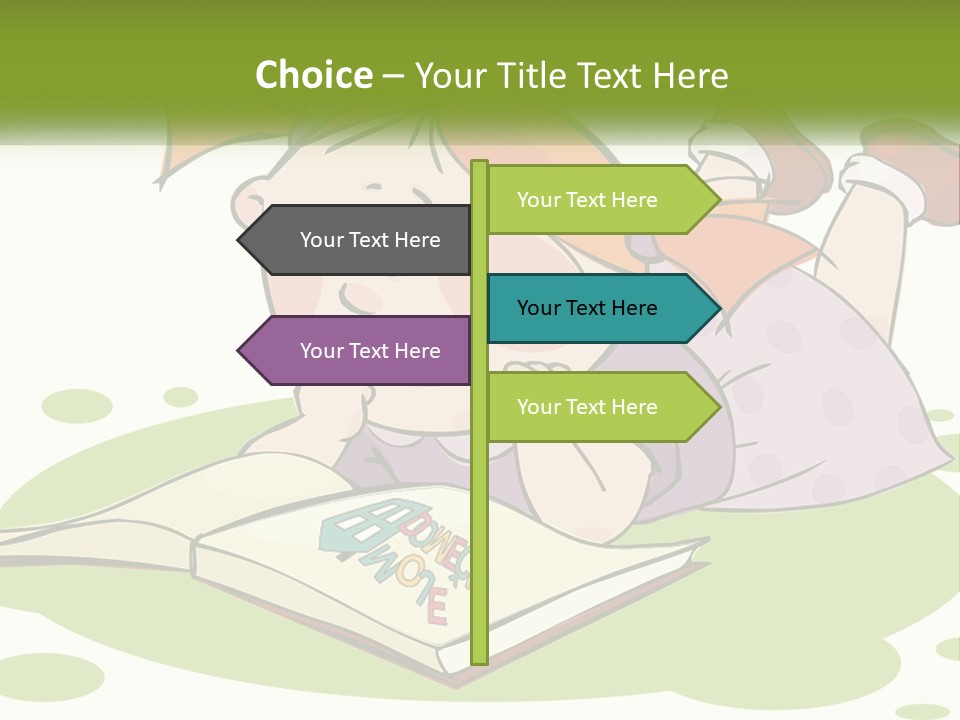 Cartoon Girl Reading A Book PowerPoint Template